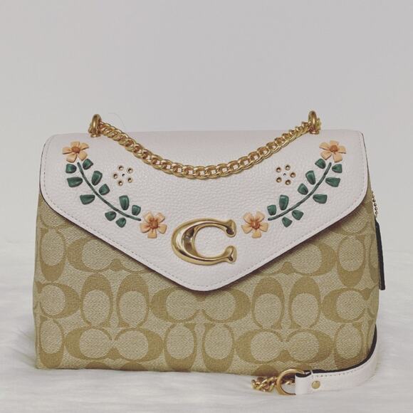 💃New Coach Tammie Shoulder Bag Signature Canvas Floral Whipstitch - Picture 1 of 11